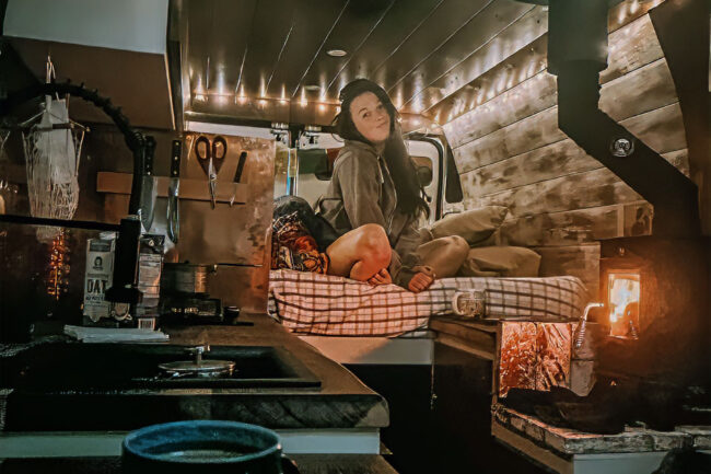 Tiny Wood Stove in Van Conversion