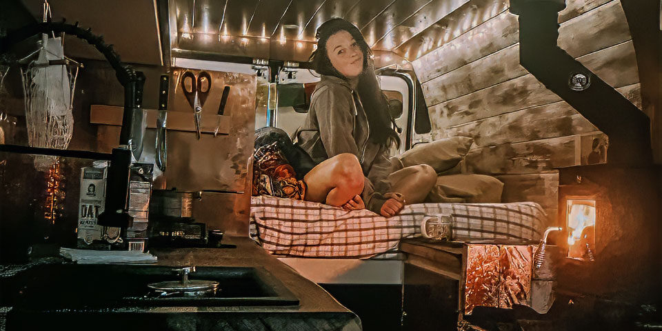 Tiny Wood Stove in Van Conversion